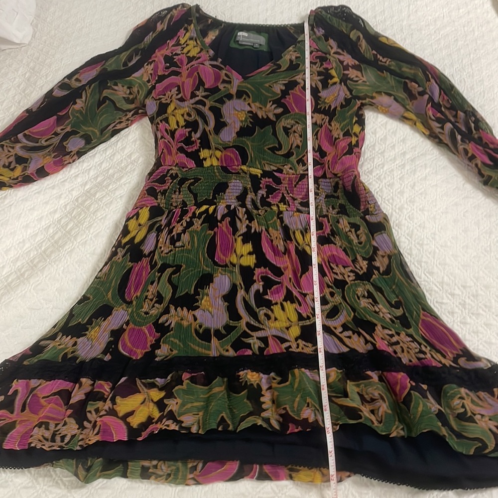 Anthropologie Genevieve Lace Mini Dress black long sleeve floral gauze S SP - Picture 6 of 11